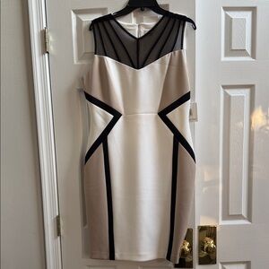 Calvin Klein Black, Cream, and Tan Midi Dress